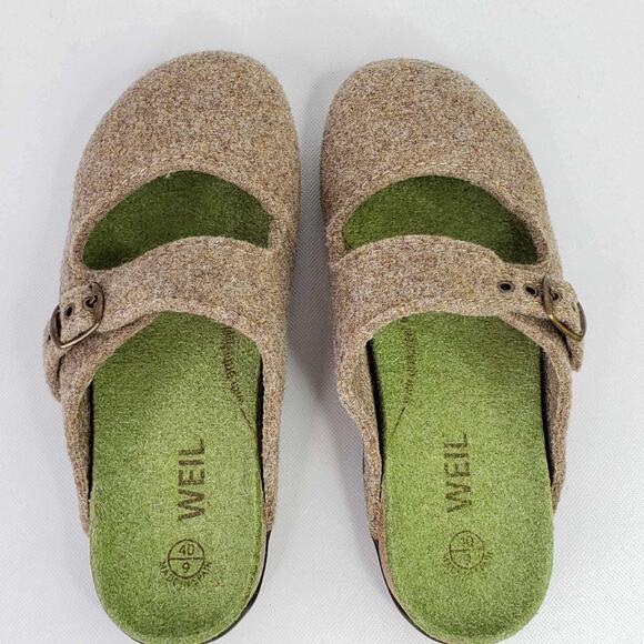 Dr Andrew Weil Wool Mary Jane Clogs Women's Size EU 40 US 9 Beige Green - Picture 4 of 9